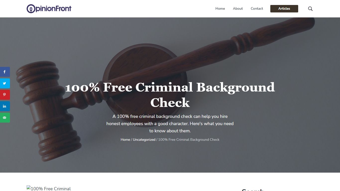 100% Free Criminal Background Check - Opinion Front